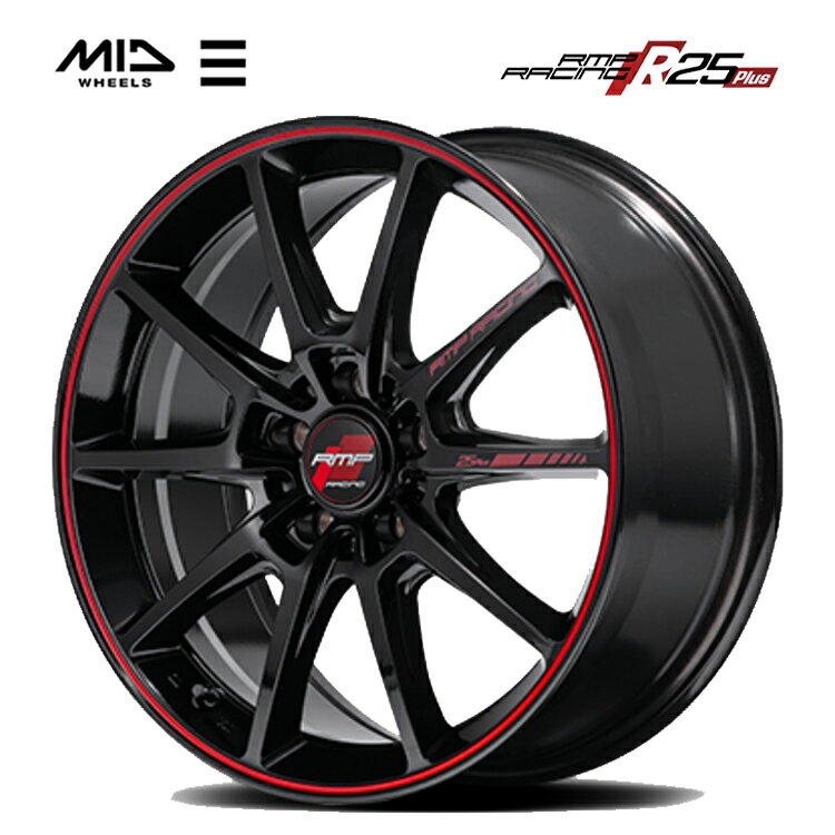 送料無料 エムアイディーホイール R25 Plus 7J-17 +48 5H-114.3 新品 MID RACING R25 Plus (BK/RR) (17インチ) 5H114.3 7J+48 (1本/2本/4本)