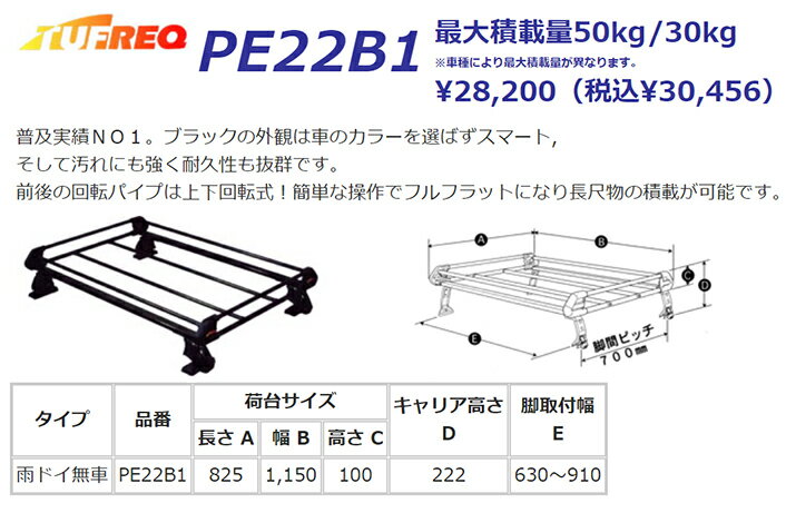 カローラフィールダー ZRE162G NZE161G NZE164G NKE165G ルーフキャリア TUFREQ PE22B1 スタンダードモデル Pシリーズ 4本足 雨ドイ無し車用 ルーフラック ルーフラック ラック 業務用キャリア ベースキャリア カーゴラック 送料無料 条件有 2