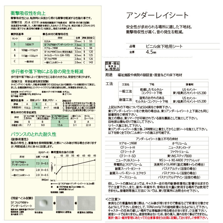 東リ ビニル床用アンダーレイシート アンダーレイシート（1m単位での販売） 1820mm（厚4.5mm）安全性が求められる場所に適した下地材。衝撃吸収性が高く、音の発生を軽減するのが特徴。ULST