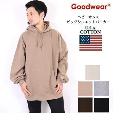 Goodwear【グッドウェア】プルパーカー メンズ USAコットンビッグシルエット 長袖 プルオーバーパーカー フーディー プルオーバー スウェット スエット トレーナー 厚手 大き目 シンプル 無地 レディース ユニセックス 秋 冬 2020