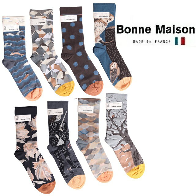 ボンヌメゾン 靴下 レディース ボンヌメゾン ソックス Bonne Maison コットン 2023AW レディース メンズ 靴下 フランス 総柄 コットン 柄 NG 秋冬 カラフル アニマル エジプトコットン