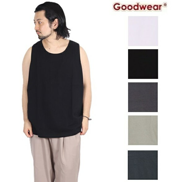 GOOD WEAR グッドウェア ビッグシルエット タンクトップ タンク カットソー インナー 厚手 ノースリーブ GOODWEAR tシャツ メンズ レディース 無地 goodwear 丸首 ロング丈 7.0oz 肉厚 ダンス 無地 ヘビーオンス 2W7-13210筋トレ ジム ジムウェア スケボー ヘビーウェイト