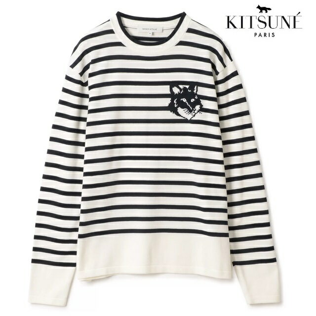 メゾンキツネ Maison kitsune ボーダーニット クルーネック トレーナー トップス ニット FOX HEAD INTARSIA COMFORT STRIPED JUMPER レディース メンズ フランス ユニセックス 男女兼用 カップルコーデ リンクコーデ MM00803K T1102