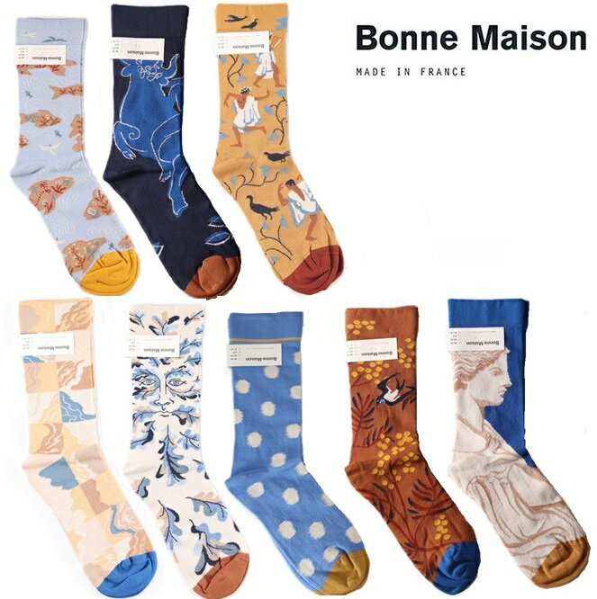 ボンヌメゾン 靴下 レディース ボンヌメゾン ソックス Bonne Maison コットン 2024SS レディース メンズ 靴下 フランス 総柄 コットン 柄 MN 春夏 カラフル アニマル エジプトコットン