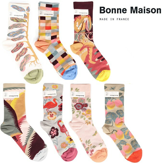 ボンヌメゾン 靴下 レディース ボンヌメゾン ソックス Bonne Maison コットン 2024SS レディース メンズ 靴下 フランス 総柄 コットン 柄 LP 春夏 カラフル アニマル エジプトコットン