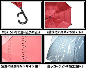 【送料無料 あす楽】ワンタッチ 自動開き 逆さま傘 逆さ傘 さかさま傘 日傘 濡れない傘 二重傘 晴雨傘 UVカット撥水加工 日傘 梅雨 雨期