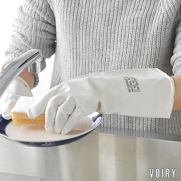 VOIRY RUBBER GLOVES ゴム手袋 ヴォイリーストア キッチン手袋 ラバーグローブ お掃除用手袋 大掃除 滑り止め シンプル おしゃれ 食器洗い ガーデニング 手袋 家事 ホワイト お皿洗い