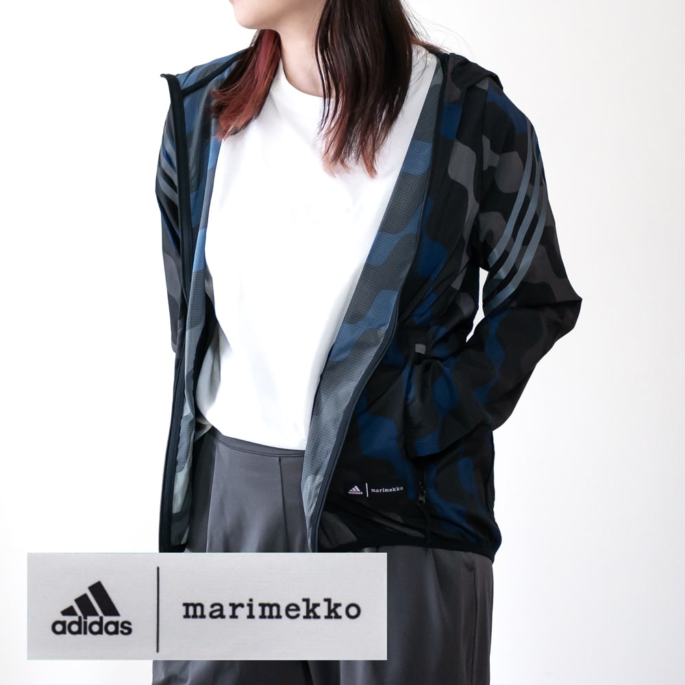 adidas × marimekko [アディダス マリメッコ]ラン アイコンズ スリーストライプス フード付き ランニングウインドブレーカー22A HH7319 ブラックスポーティー / コラボ / セレクト / ジャケット / 総柄 / ジップ /