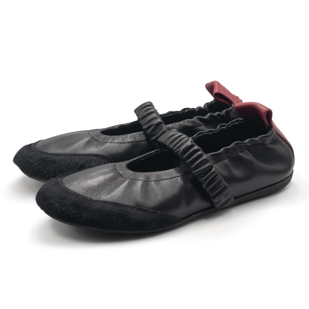 Rakuten - HALMANERA [ハルマネラ]カウヘアーギャザーフラットパンプス6S FEME222 BLACK ブラック本革 / インポート / レザー / 毛皮 / スリッポン / モード /
