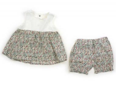 スラップスリップ SLAP SLIP 上下セット 70 女の子 ホワイト・グリーン・コーラル他・草花 子供服 ベビ..