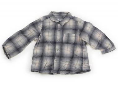 ボンポワン bonpoint シャツ・ブラウス 80 男の子 チェック柄グレー 子供服 ベビー服 キッズ アウトレ..