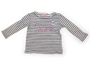 メゾピアノ mezzo piano Tシャツ・カットソー 90 女の子 キナリカラーネップ地・ネイビーボーダー 子供服 ベビー服 キッズ アウトレット ユーズド 【中古】キッズ・ベビー・マタニティ