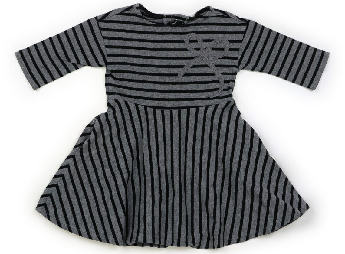 Rakuten - べべ BeBe ワンピース 110 女の子 グレー　黒　ボーダー　リボン 子供服 ベビー服 キッズ アウトレット ユーズド 【中古】キッズ・ベビー・マタニティ