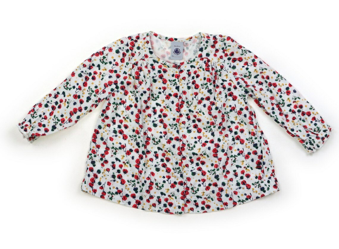 　ブランド 　PETIT BATEAU(プチバトー) 　カテゴリー 　カーディガン 　サイズ 　80サイズ 　色 　白、総柄 　状態 　★★★ 　記名 　なし 　ジャンル 　Girl 実際のサイズ表記は81cmです。ボタンはスナップです。衿まわり、袖口、裾、ヨレ感あり。全体に毛羽立ちあり。前身頃に、2cm程の薄オレンジ色っぽいシミ跡あり。品質タグにシールはがし跡のノリ残りあり。使用感ありますが、まだまだ活躍してくれそうです。 ＊【状態】【サイズ】に関しての詳しい説明はこちら