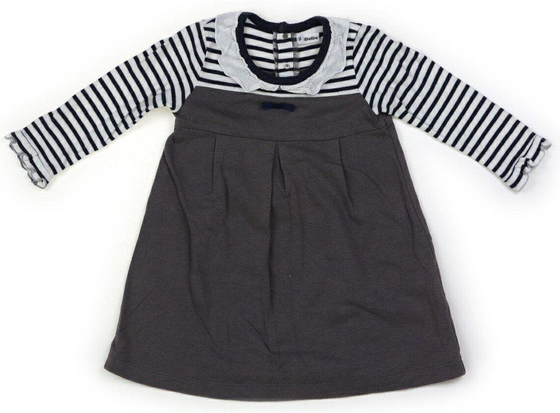 べべ BeBe ワンピース 90 女の子 グレー　白　ネイビー　ボーダー 子供服 ベビー服 キッズ アウトレット ユーズド 【中古】キッズ・ベビー・マタニティ