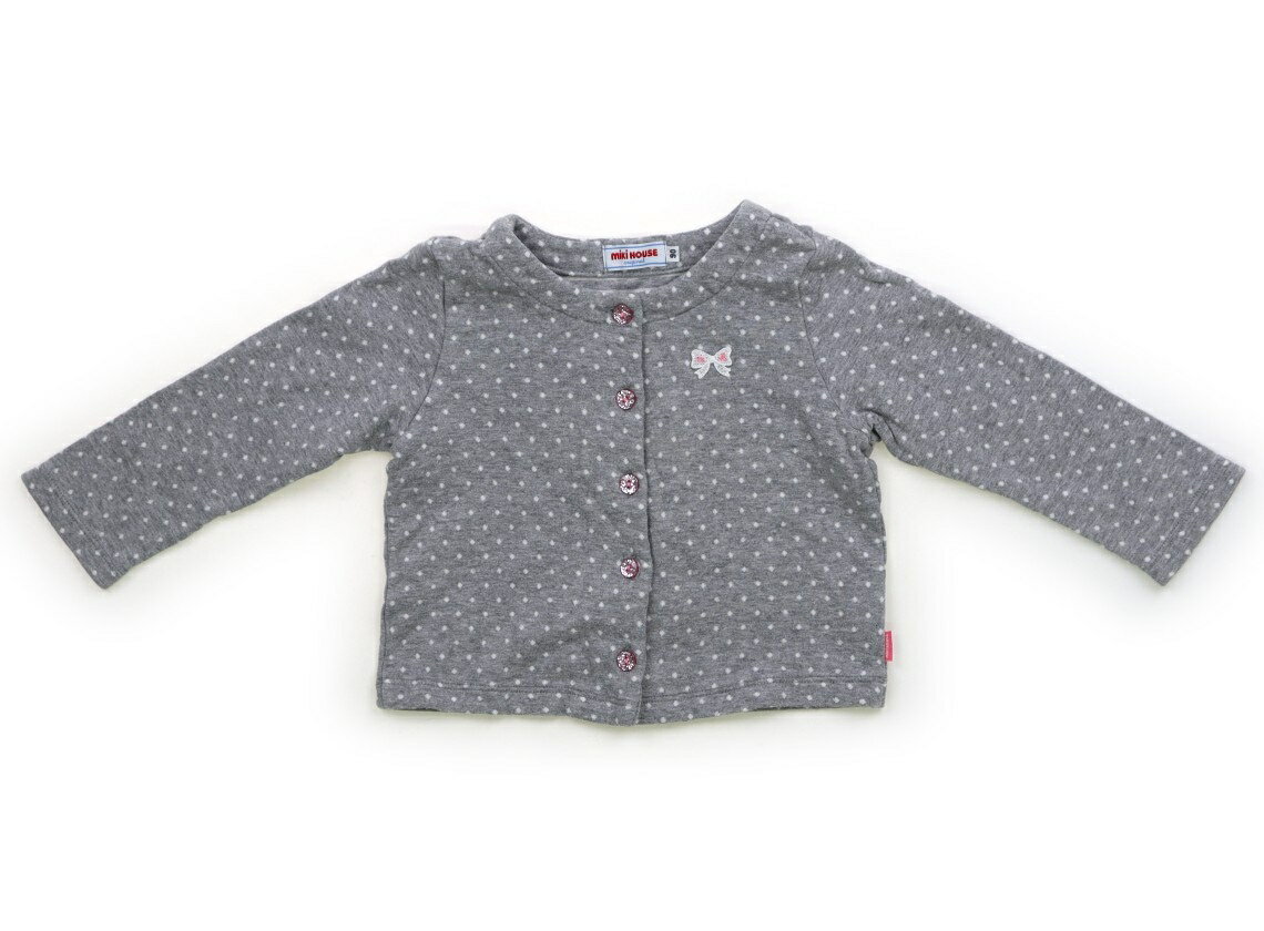 ミキハウス miki HOUSE カーディガン 90 女の子 グレー・ホワイト・ドット 子供服 ベビー服 キッズ アウトレット ユーズド 【中古】キッズ・ベビー・マタニティ