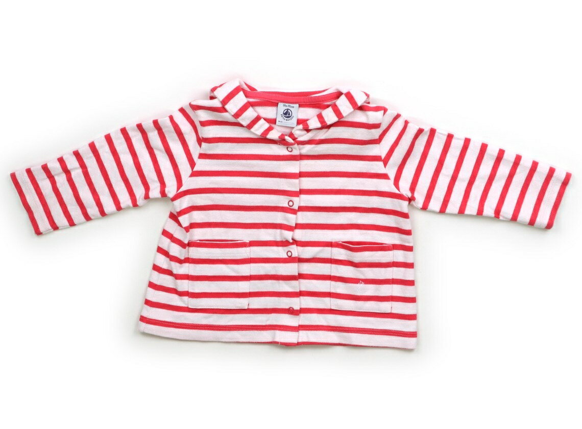 プチバトー PETIT BATEAU カーディガン 80 女の子 ローズ　白　ボーダー 子供服 ベビー服 キッズ アウ..
