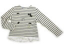 ポンポネット pom ponette Tシャツ・カットソー 150 女の子 クリーム・チャコールボーダー・リボン 子供服 ベビー服 キッズ アウトレット ユーズド 【中古】キッズ・ベビー・マタニティ