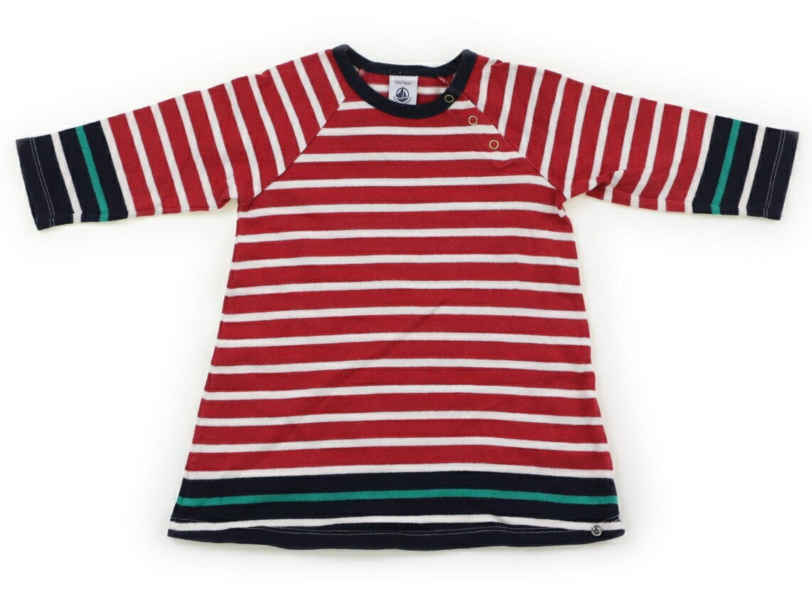 プチバトー PETIT BATEAU ワンピース 70 女の子 ボーダー柄、レッドホワイト 子供服 ベビー服 キッズ アウトレット ユーズド 【中古】キッズ・ベビー・マタニティ