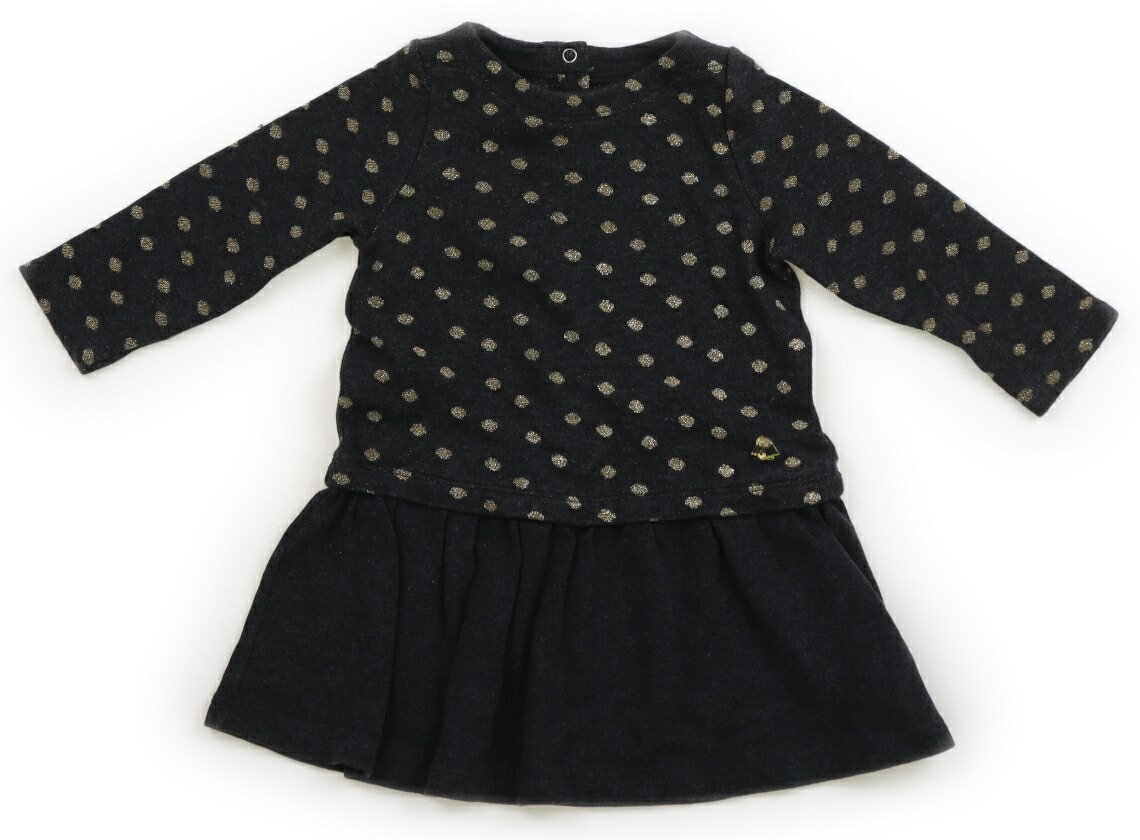 プチバトー PETIT BATEAU ワンピース 70 女の子 ドット柄、チャコールグレーゴールド 子供服 ベビー服 キッズ アウトレット ユーズド 【中古】キッズ・ベビー・マタニティ