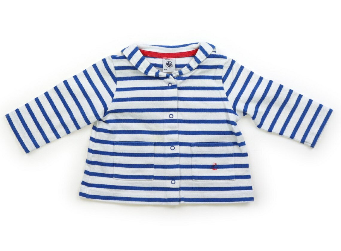 プチバトー PETIT BATEAU カーディガン 70 男の子 白　ブルー　ボーダー 子供服 ベビー服 キッズ アウトレット ユーズド 【中古】キッズ・ベビー・マタニティ