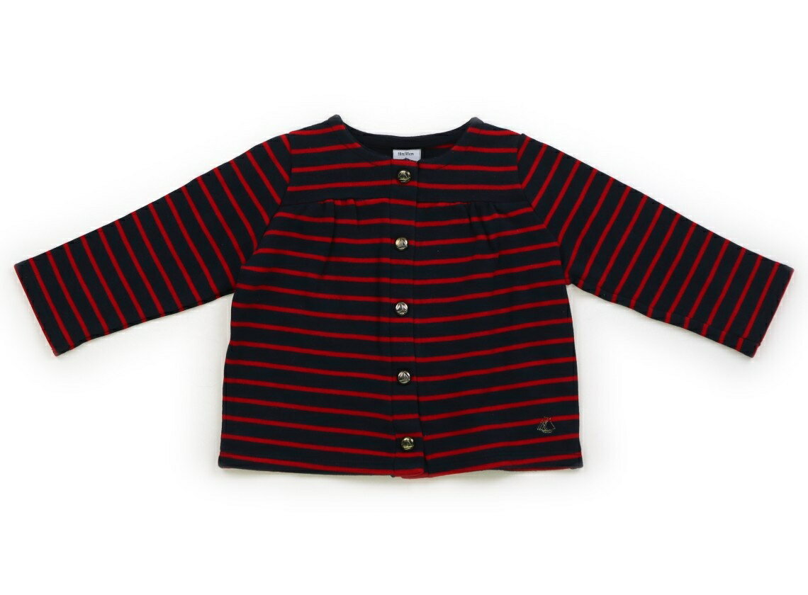 プチバトー PETIT BATEAU カーディガン 80 女の子 ネイビー・レッドボーダー 子供服 ベビー服 キッズ アウトレット ユーズド 【中古】キッズ・ベビー・マタニティ
