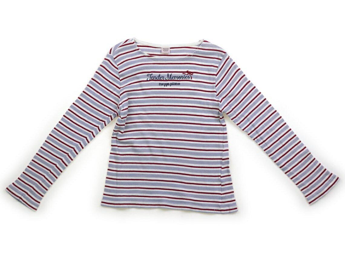 メゾピアノ mezzo piano Tシャツ・カットソー 140 女の子 ブルーグレー・バーガンディ・ボーダー 子供服 ベビー服 キッズ アウトレット ユーズド 【中古】キッズ・ベビー・マタニティ