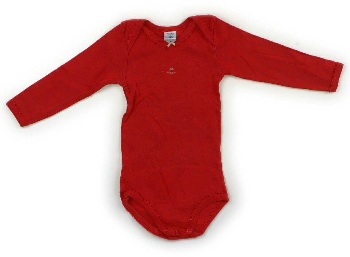 プチバトー PETIT BATEAU ロンパース 80 女の子 赤、リボン 子供服 ベビー服 キッズ アウトレット ユーズド 【中古】キッズ・ベビー・マタニティ