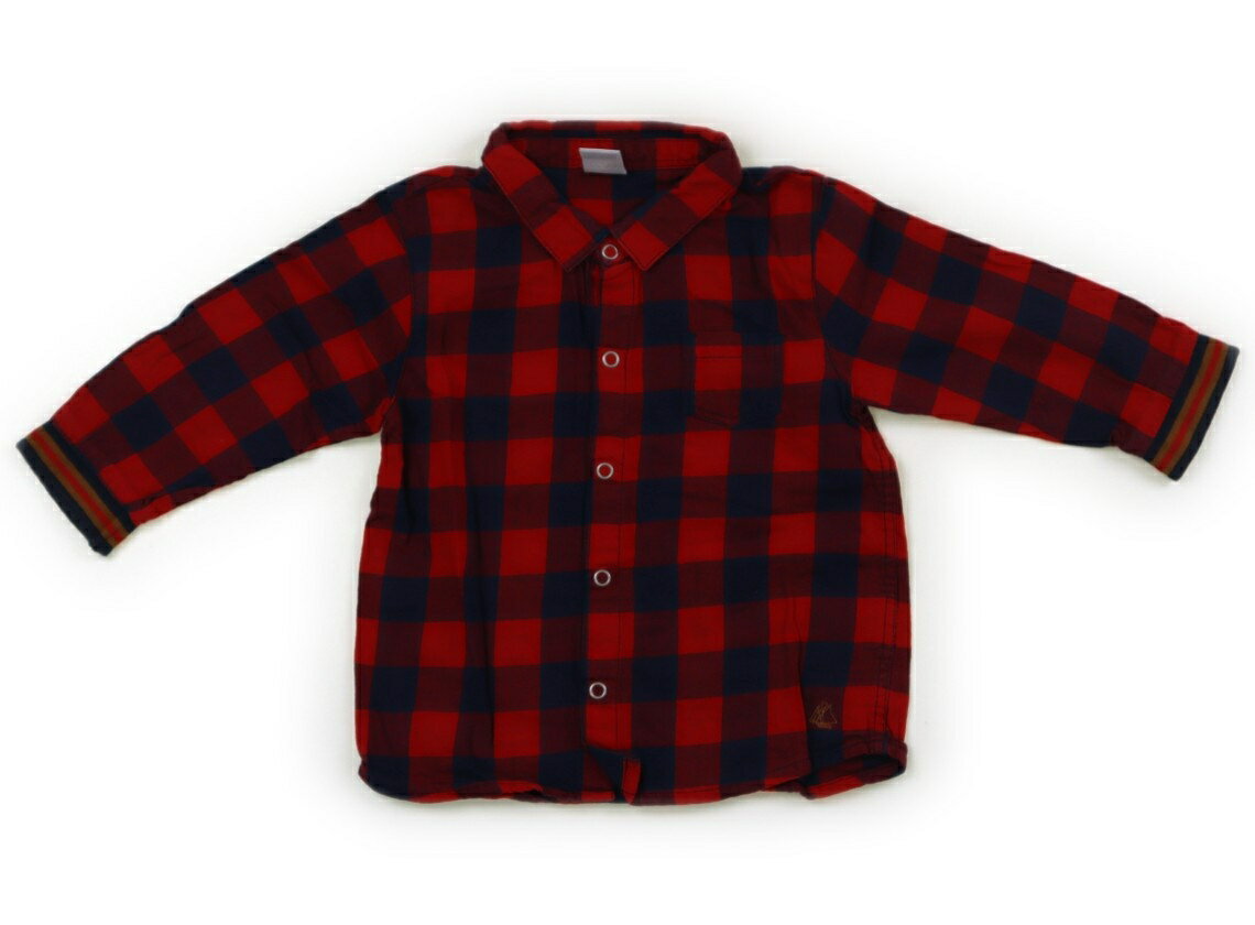 プチバトー PETIT BATEAU シャツ・ブラウス 80 男の子 レッド×ネイビーチェック 子供服 ベビー服 キッズ アウトレット ユーズド 【中古】キッズ・ベビー・マタニティ