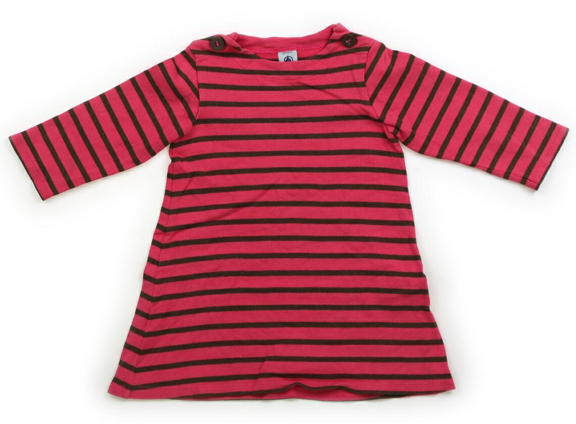 プチバトー PETIT BATEAU ワンピース 80 女の子 コーラルピンク・ブラウンボーダー 子供服 ベビー服 キッズ アウトレット ユーズド 【中古】キッズ・ベビー・マタニティ