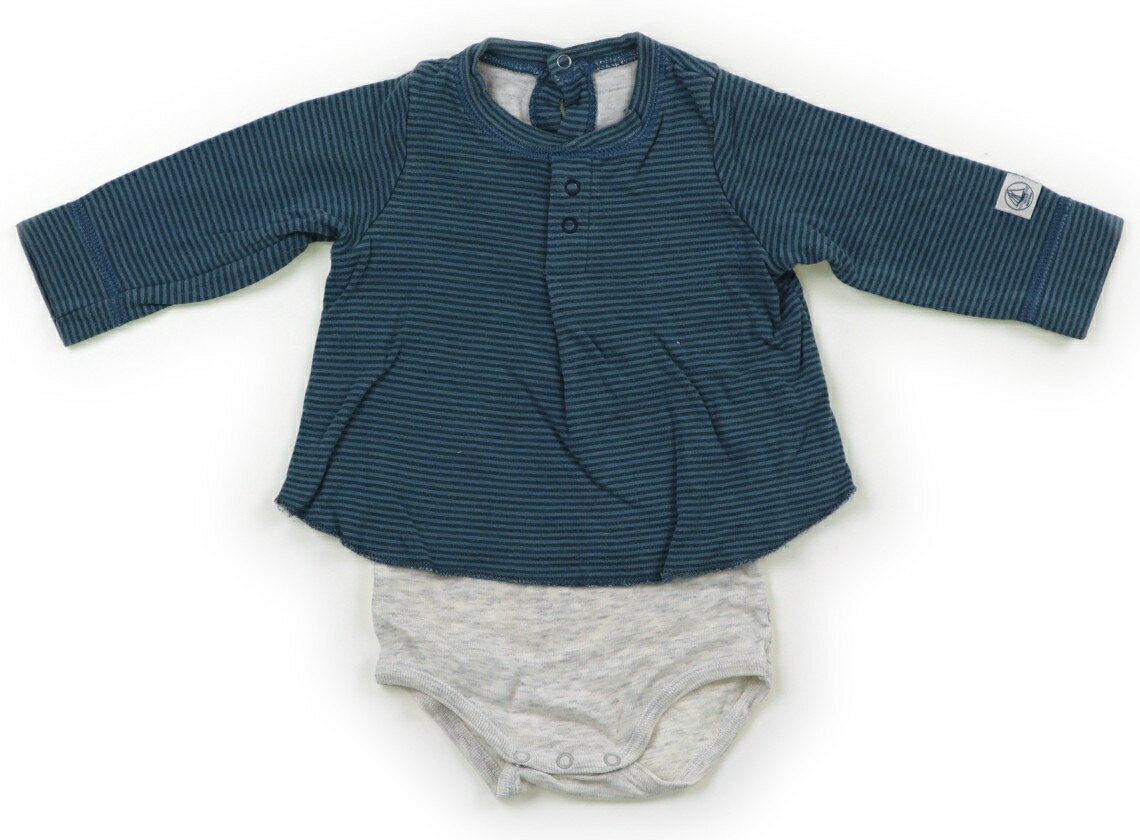 プチバトー PETIT BATEAU ロンパース 60 女の子 青緑・ボーダー・杢グレー 子供服 ベビー服 キッズ アウトレット ユーズド 【中古】キッズ・ベビー・マタニティ