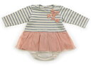 ラブ&ピース&マネー Love&Peace&Money ロンパース 80 女の子 ベージュ グレー ボーダー サーモンピンク りぼん 子供服 ベビー服 キッズ アウトレット ユーズド 【中古】キッズ・ベビー・マタニティ