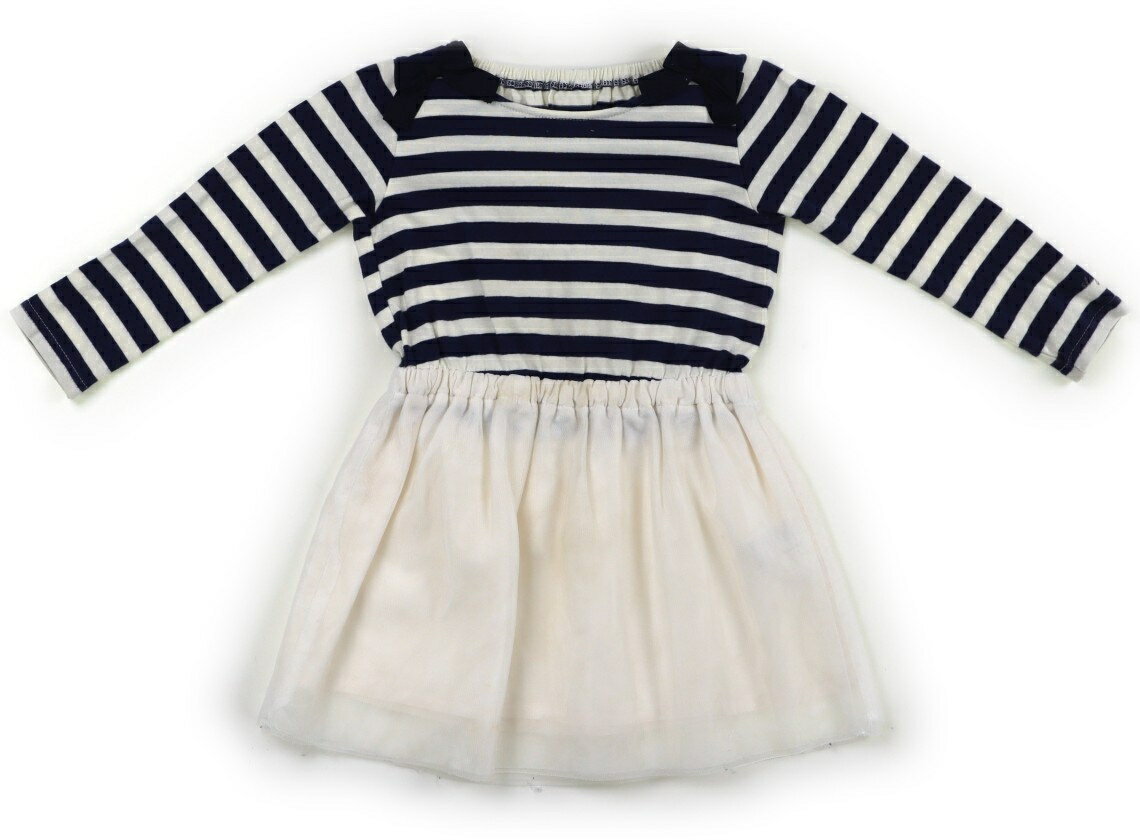 スラップスリップ SLAP SLIP チュニック 100 女の子 ネイビーボーダー・アイボリー・リボン 子供服 ベ..