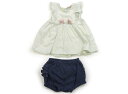 プティマイン petit main 上下セット 80 女の子 ベージュ・杢ネイビー・花モチーフ 子供服 ベビー服 キッズ アウトレット ユーズド 【中古】キッズ...