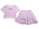 メゾピアノ mezzo piano 上下セット 130 女の子 紫・白・チェック・いちご 子供服 ベビー服 キッズ アウトレット ユーズド 【中古】キッズ・ベビ...