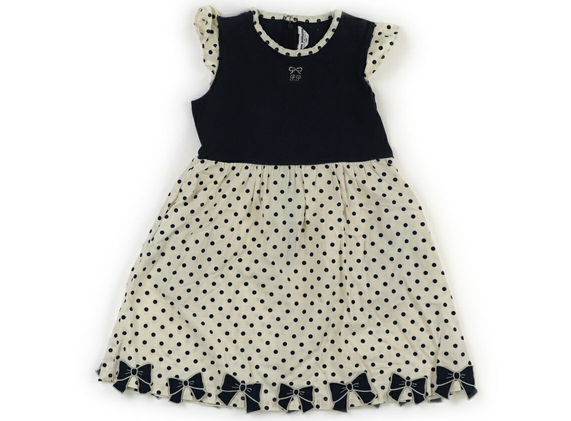 ポンポネット pom ponette ワンピース 120 女の子 ネイビー・ベージュ・水玉・ラインストーン・リボン 子供服 ベビー服 キッズ アウトレット ユーズド 【中古】キッズ・ベビー・マタニティ