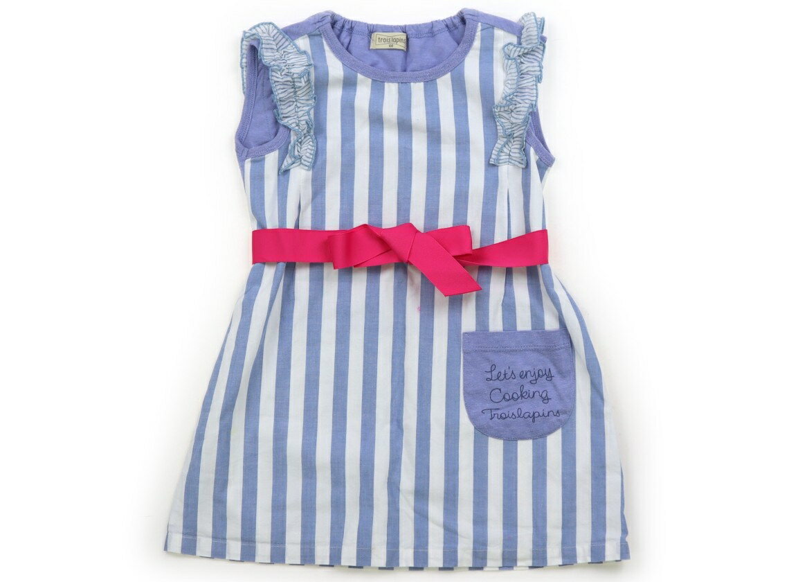 Rakuten - トロワラパン troislapins ワンピース 100 女の子 ブルーストライプ・ピンクリボン 子供服 ベビー服 キッズ アウトレット ユーズド 【中古】キッズ・ベビー・マタニティ