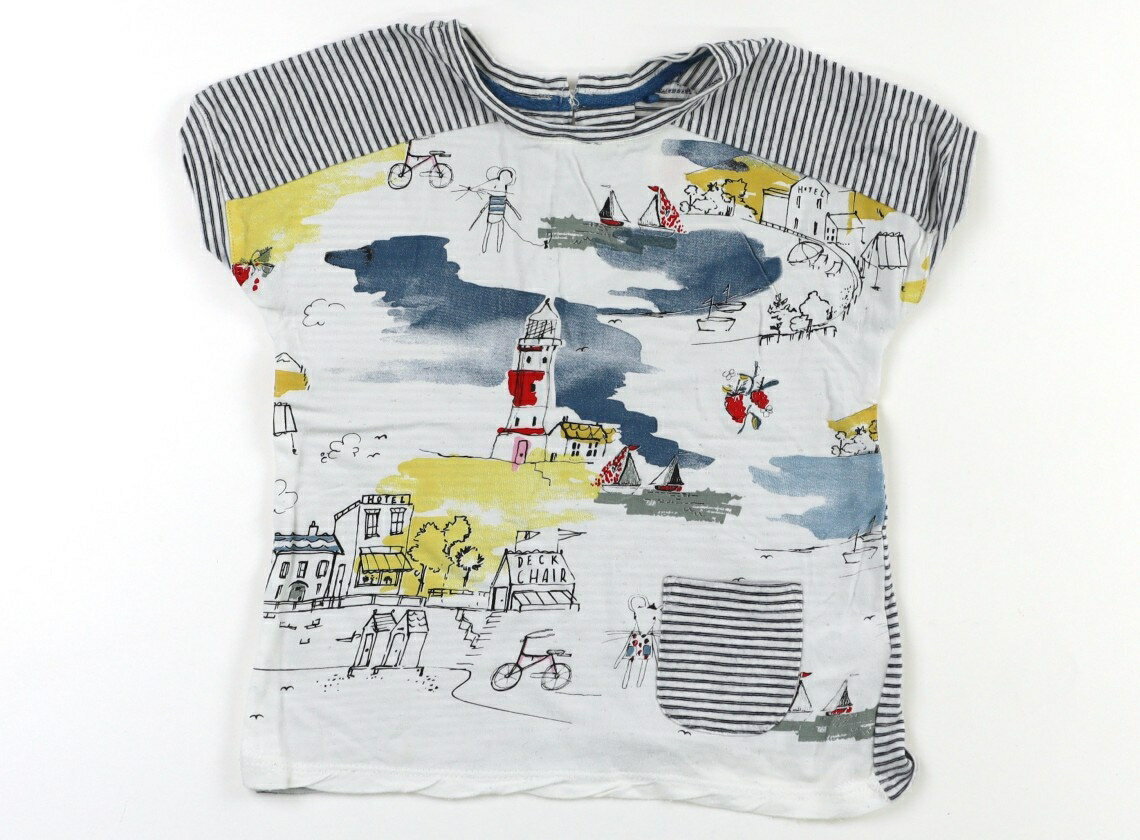 ネクスト NEXT Tシャツ・カットソー 100 女の子 ホワイト・モノトーンボーダー・港町風景 子供服 ベビー服 キッズ アウトレット ユーズド 【中古】キッズ・ベビー・マタニティ