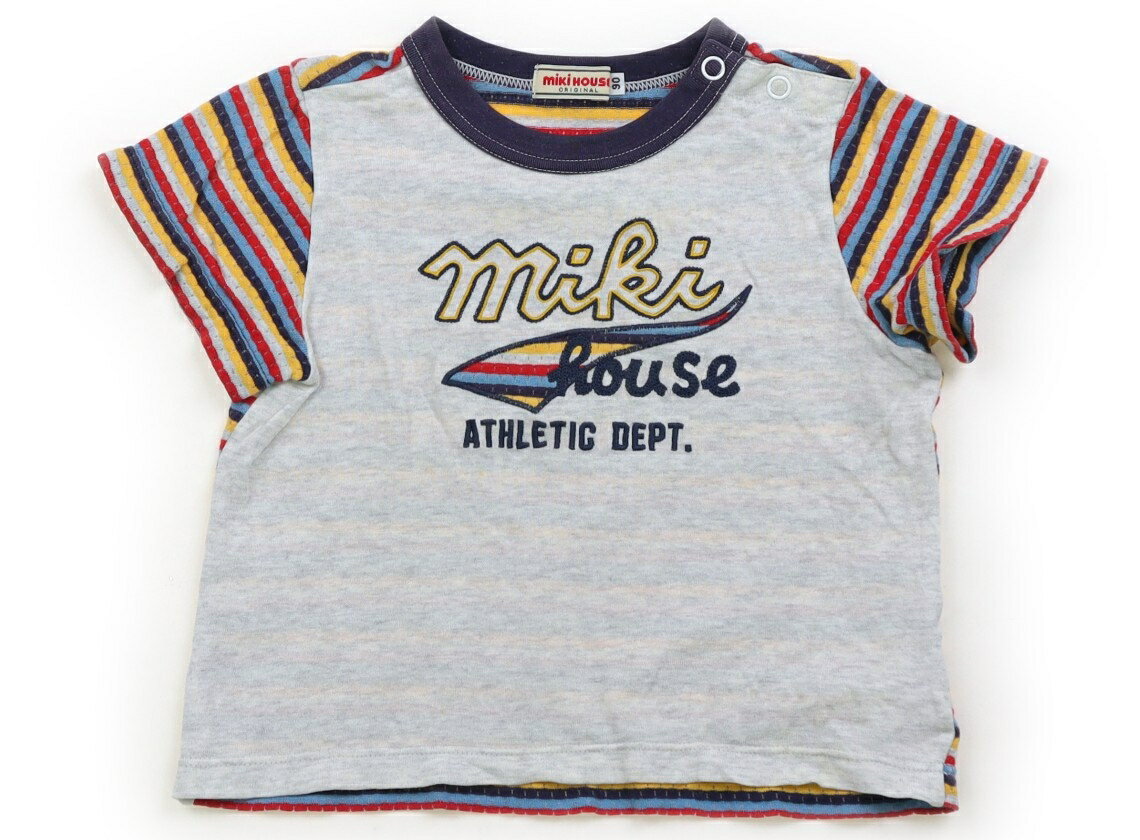 ミキハウス miki HOUSE Tシャツ・カットソー 90 男の子 オートミール・マルチカラーボーダー 子供服 ベビー服 キッズ アウトレット ユーズド 【中古】キッズ・ベビー・マタニティ