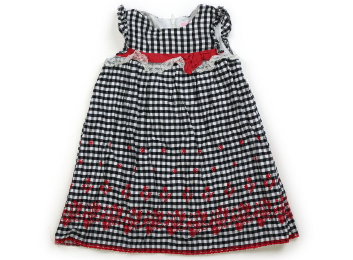 メゾピアノ mezzo piano チュニック 100 女の子 黒白ギンガムチェック、赤、いちご、レース 子供服 ベビー服 キッズ アウトレット ユーズド 【中古】キッズ・ベビー・マタニティ