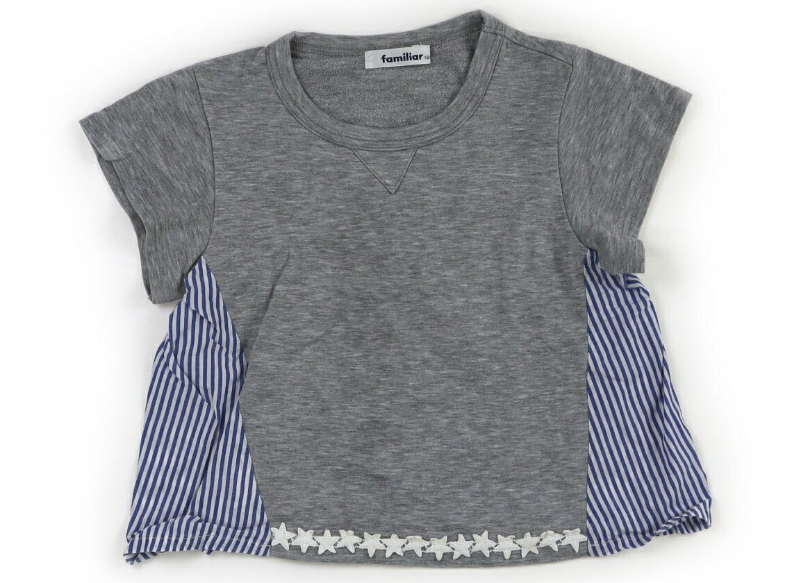 ファミリア familiar Tシャツ・カットソー 120 女の子 グレー　ブルー　オフホワイト　ストライプ 子供服 ベビー服 キッズ アウトレット ユーズド 【中古】キッズ・ベビー・マタニティ
