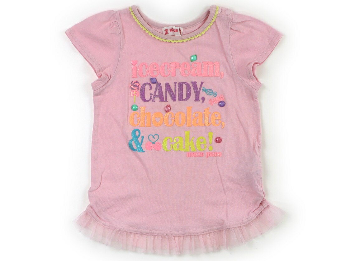 メゾピアノ mezzo piano Tシャツ・カットソー 100 女の子 ピンク・ラメ・プリント・ビーズ 子供服 ベビー服 キッズ アウトレット ユーズド 【中古】キッズ・ベビー・マタニティ