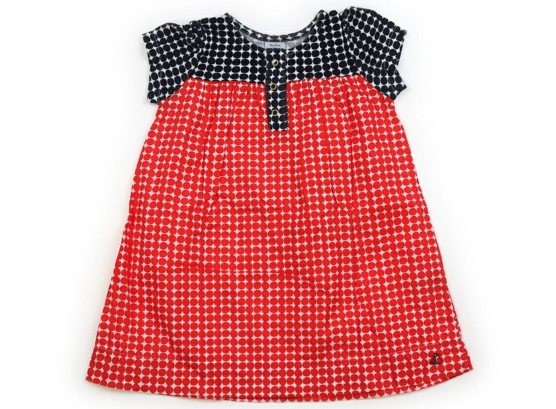 プチバトー PETIT BATEAU ワンピース 80 女の子 紺、朱色、ドット 子供服 ベビー服 キッズ アウトレット ユーズド 【中古】キッズ・ベビー・マタニティ