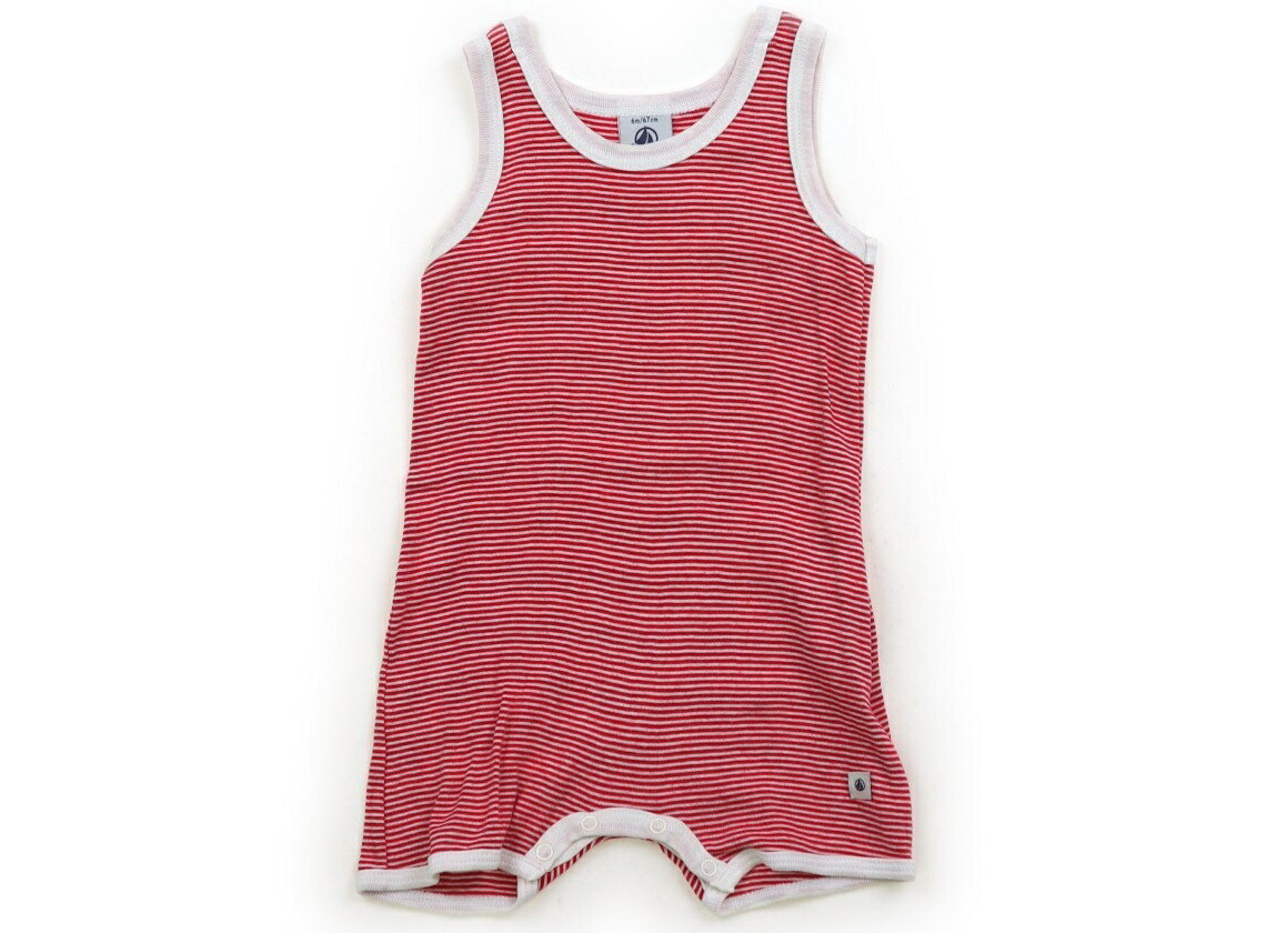 プチバトー PETIT BATEAU カバーオール 60 女の子 赤・白・ボーダー 子供服 ベビー服 キッズ アウトレット ユーズド 【中古】キッズ・ベビー・マタニティ