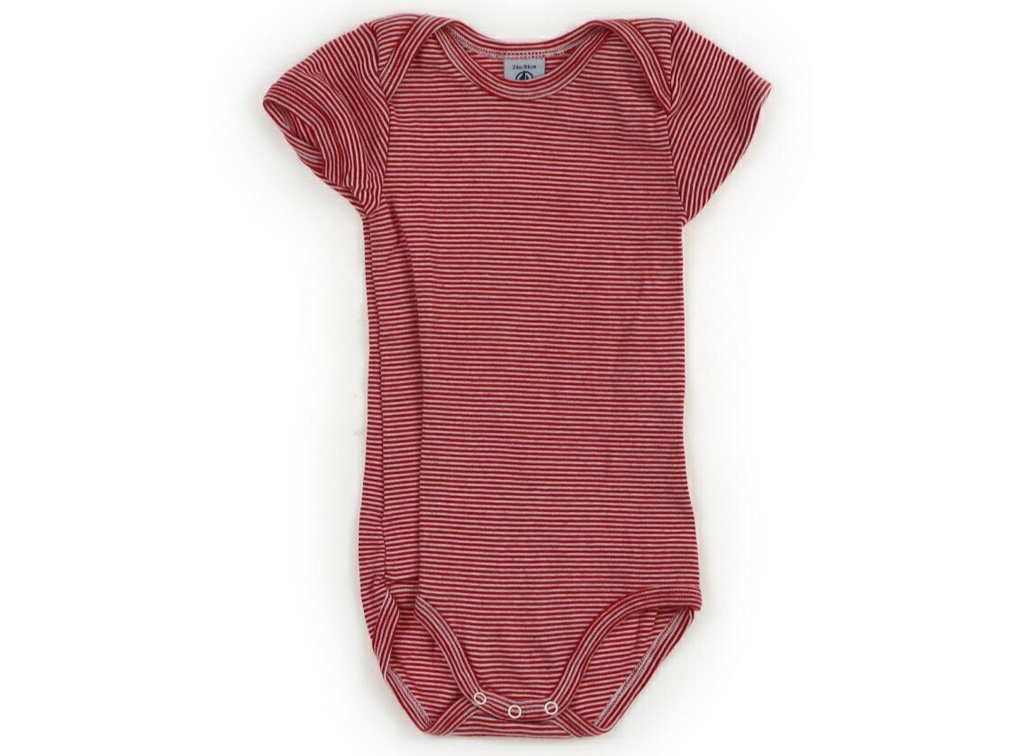 プチバトー PETIT BATEAU ロンパース 80 女の子 レッド・オフホワイトボーダー 子供服 ベビー服 キッズ アウトレット ユーズド 【中古】キッズ・ベビー・マタニティ