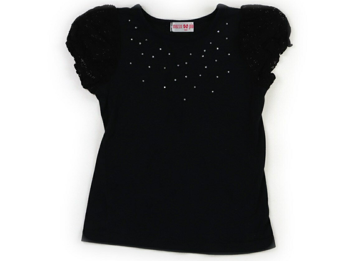 メゾピアノ mezzo piano Tシャツ・カットソー 120 女の子 黒、ラインストーン、レース 子供服 ベビー服 キッズ アウトレット ユーズド 【中古】キッズ・ベビー・マタニティ