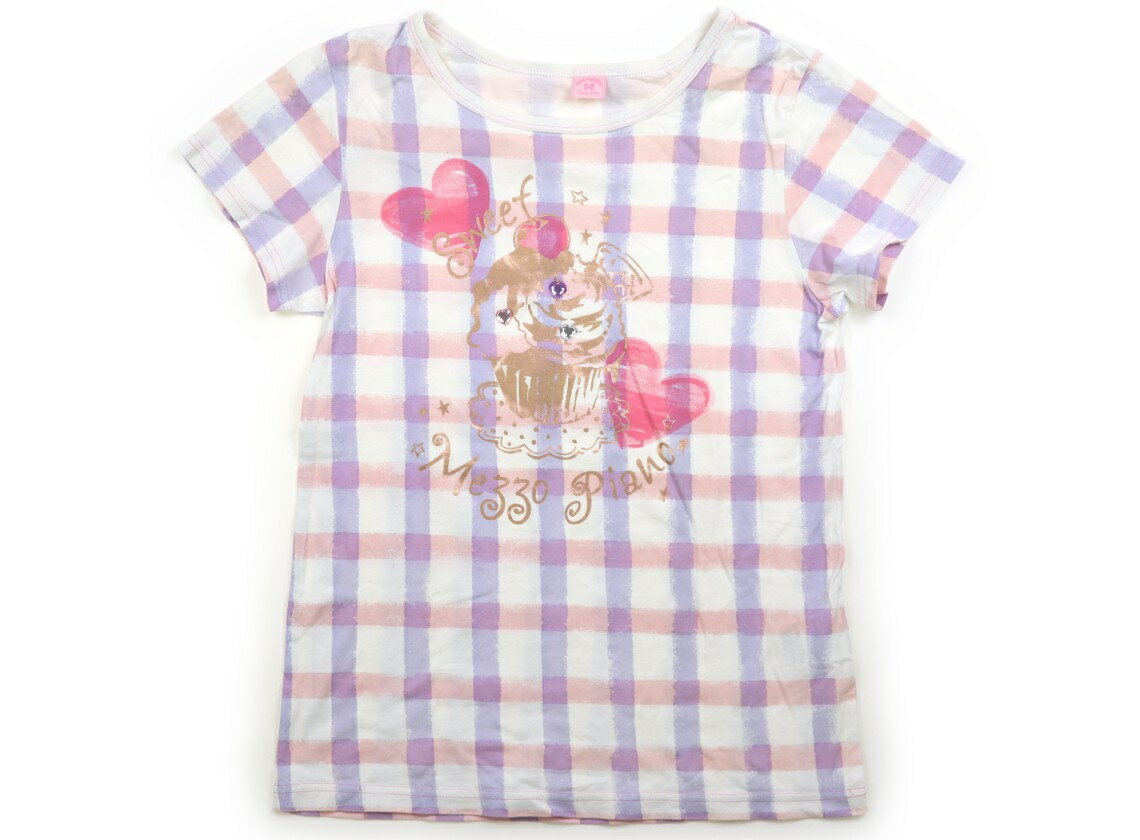 メゾピアノ mezzo piano Tシャツ・カットソー 160 女の子 白、ピンク・紫チェック、カップケーキ 子供服 ベビー服 キッズ アウトレット ユーズド 【中古】キッズ・ベビー・マタニティ