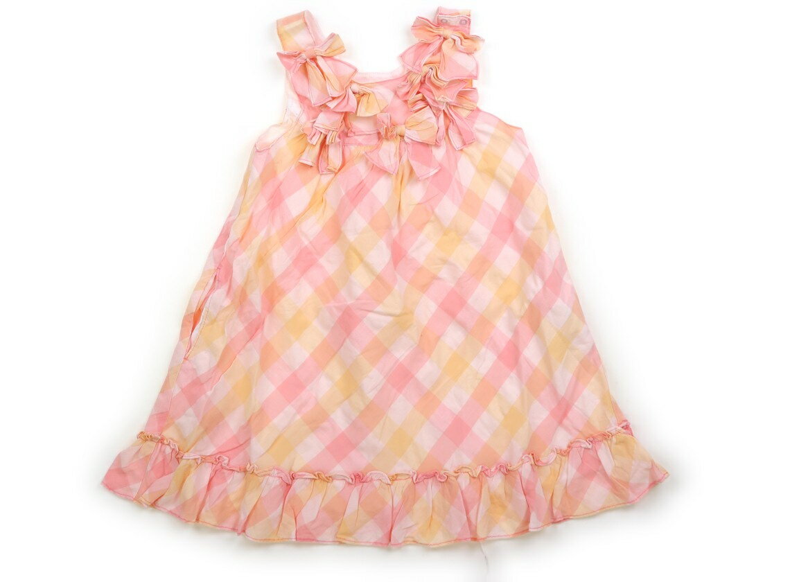 メゾピアノ mezzo piano ジャンパースカート 130 女の子 コーラルピンク、オレンジ、チェック 子供服 ベビー服 キッズ アウトレット ユーズド 【中古】キッズ・ベビー・マタニティ