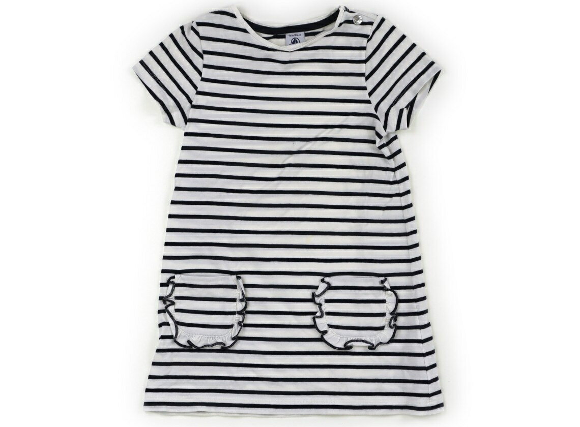 プチバトー PETIT BATEAU ワンピース 100 女の子 オフホワイト・ネイビー・ボーダー 子供服 ベビー服 キッズ アウトレット ユーズド 【中古】キッズ・ベビー・マタニティ