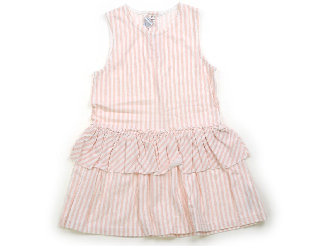 プチバトー PETIT BATEAU ワンピース 110 女の子 白　薄ピンク　ストライプ　フリル 子供服 ベビー服 キッズ アウトレット ユーズド 【中古】キッズ・ベビー・マタニティ